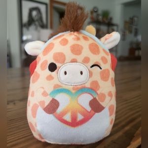 Squishmallow Peace Love Giraffe with Tye Dye Heart and Ear Muffs